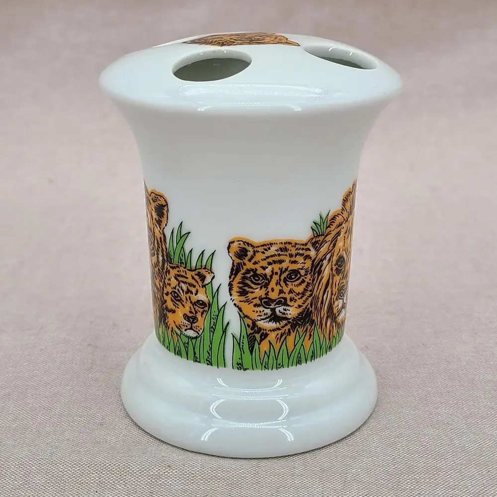 VTG Seymour Mann Japan Safari Tigers Toothbrush Holder 70s MCM kitschy bohemian
